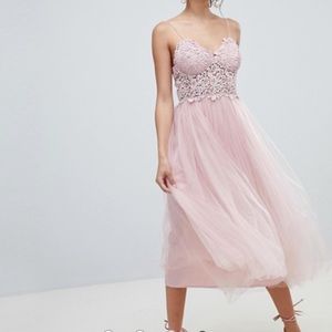ASOS DESIGN Premium Lace Cami Top Tulle Midi Dress